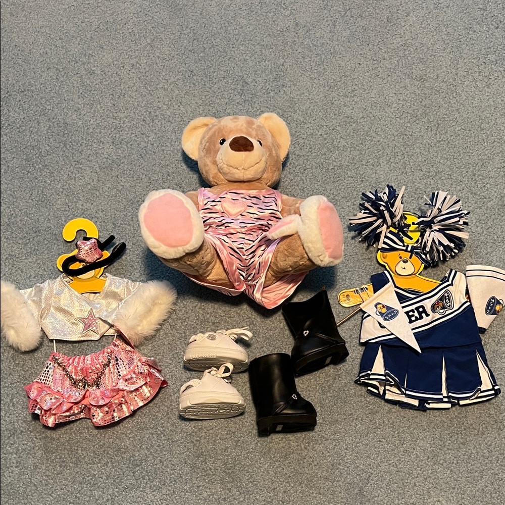 Build-A-Bear Plush with Pink and Blue Outfits